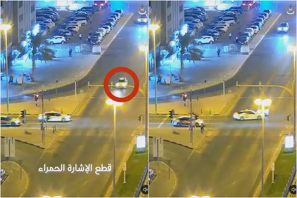 شرطة الشارجة تحذر بعد حادث تصادم ناجم عن تجاوز الإشارة الحمراء